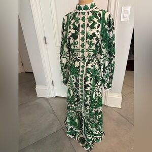 Elegant Green and White Floral Maxi Dress
